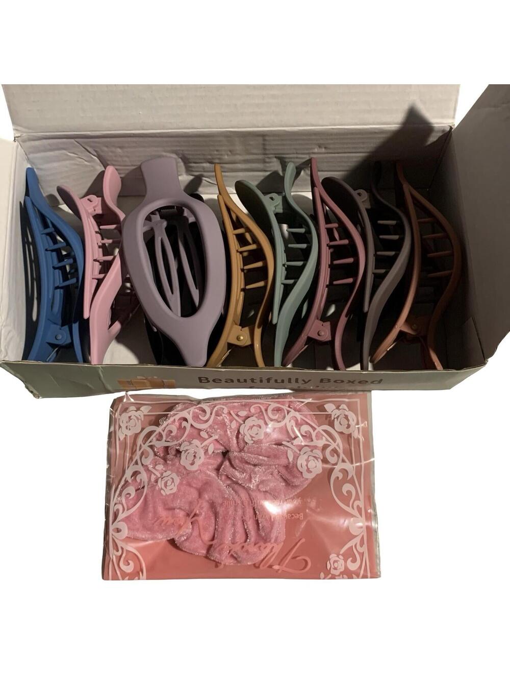 Josisil Hair Claw Clips Set 9pcs Multicolor Assorted w/ Pink Scrunchie NEW